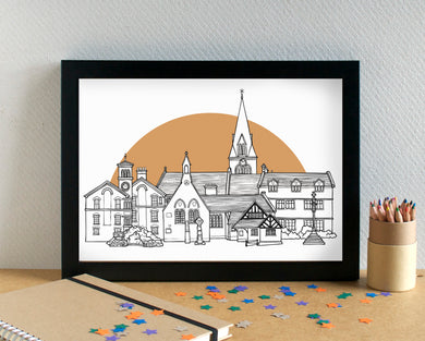 Bromborough Wirral Skyline Art Print - can be personalised
