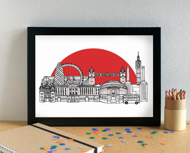 London Skyline Art Print - with Fulham FC Stadium - can be personalised