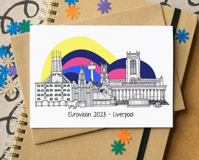Eurovision 2023 Liverpool Skyline Landmarks Greetings Card