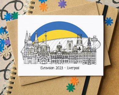Eurovision 2023 Liverpool-Kyiv Skyline Greetings Card