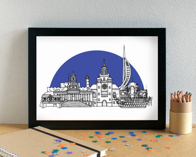 Portsmouth FC Skyline Art Print - featuring Fratton Park