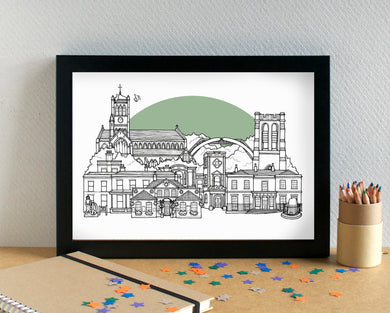 Mossley Hill Liverpool Skyline Landmarks Art Print - can be personalised