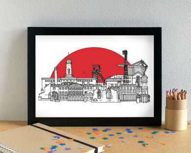 Barnsley FC Skyline Landmarks Art Print - with Oakwell Stadium