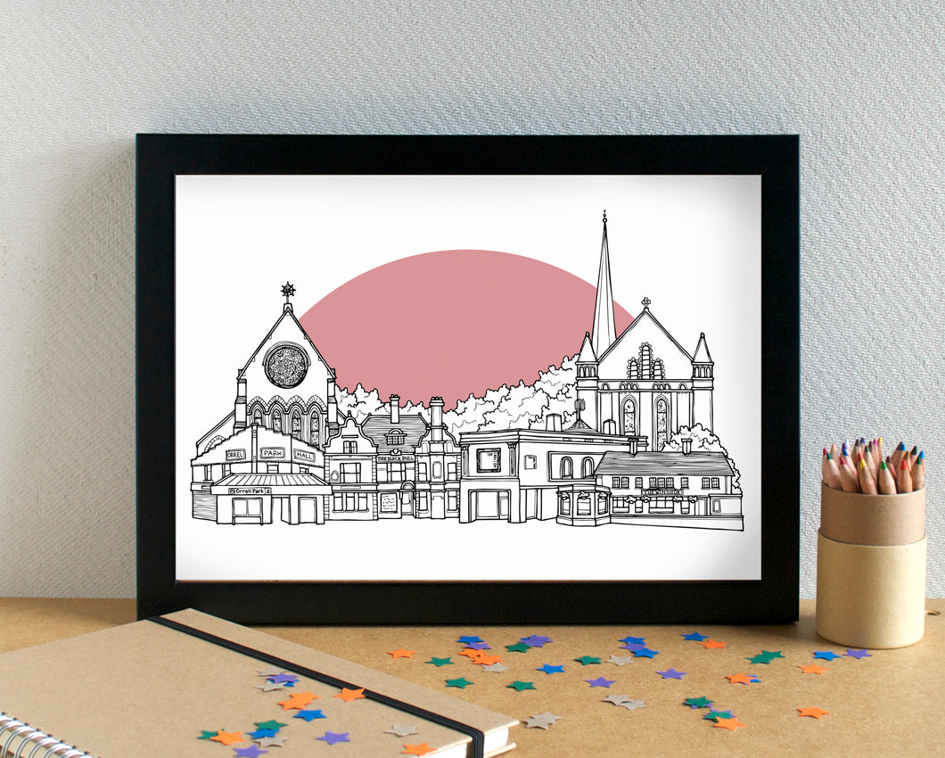 Orrell Park Liverpool Skyline Art Print - can be personalised