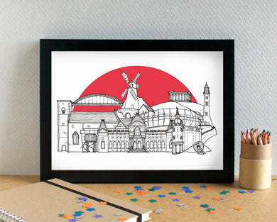 Sunderland AFC Skyline Art Print - featuring Stadium of Light