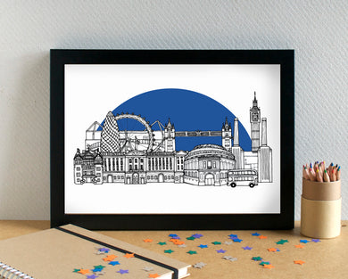 London Skyline Landmarks Art Print - with Stamford Bridge - can be personalised