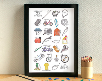 Cycling Alphabet Art Print - can be personalised