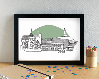 Dundee Skyline Landmarks Art Print - can be personalised