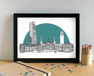 Leeds Skyline Landmarks Art Print - can be personalised