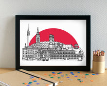 Munich Skyline Landmarks Art Print - featuring Allianz Arena Football Stadium - can be personalised