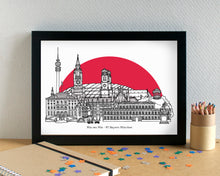 Munich Skyline Landmarks Art Print - featuring Allianz Arena Football Stadium - can be personalised