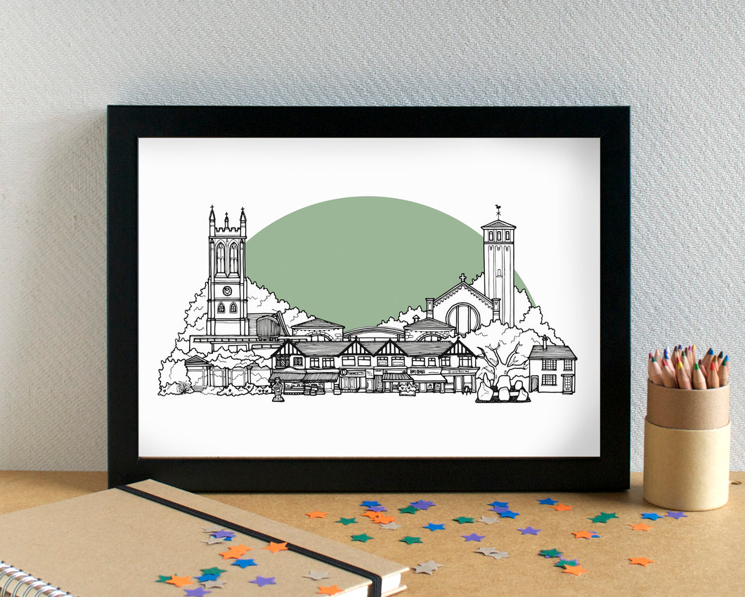 Allerton Liverpool Skyline Landmarks Art Print - can be personalised