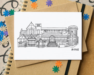 Anfield Neighourhood Liverpool Skyline Landmarks Greetings Card