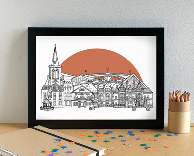 Bedford Skyline Landmarks Art Print - can be personalised - unframed