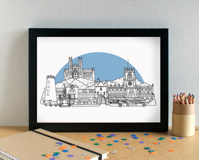 Beverley Skyline Landmarks Art Print - can be personalised