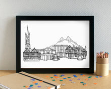 Bishop's Stortford Skyline Landmarks Art Print - can be personalised - unframed