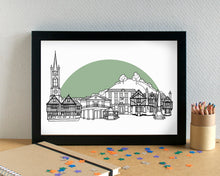 Bishop's Stortford Skyline Landmarks Art Print - can be personalised - unframed