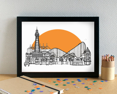 Blackpool Skyline Art Print - with Bloomfield Road Stadium - can be personalised