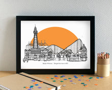 Blackpool Skyline Art Print - with Bloomfield Road Stadium - can be personalised