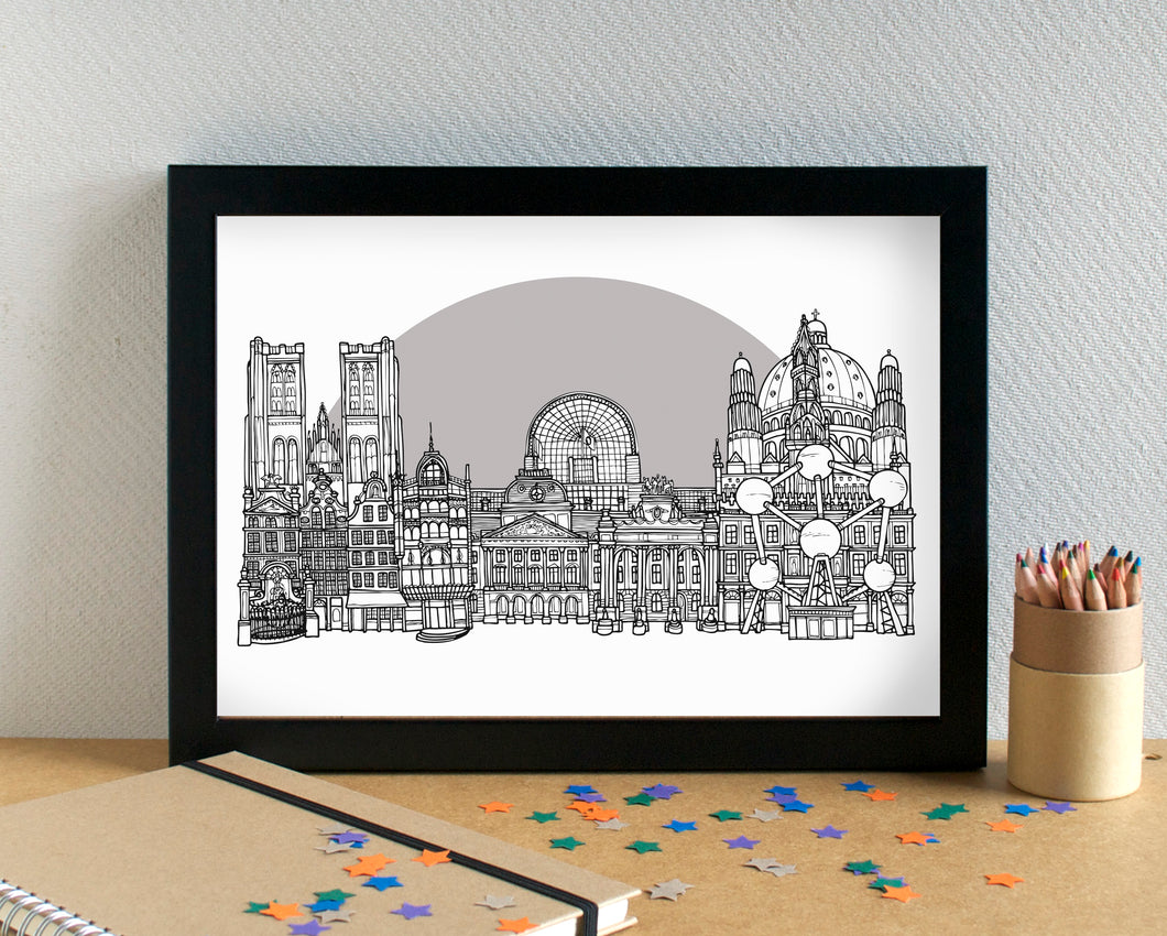Brussels Skyline Landmarks Art Print - can be personalised - unframed