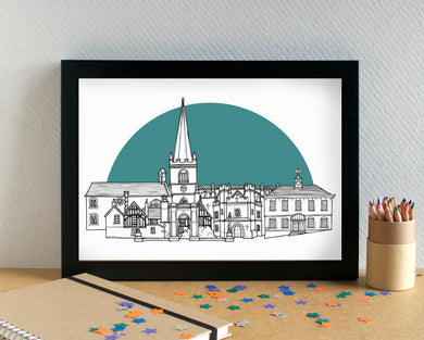Buckingham Skyline Landmarks Art Print - can be personalised - unframed