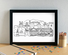 Caernarfon Skyline Landmarks Art Print - can be personalised - unframed