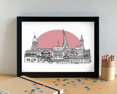 Chesterfield Skyline Landmarks Art Print - can be personalised