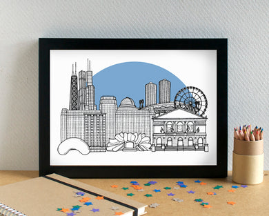 Chicago Skyline Landmarks Art Print - can be personalised