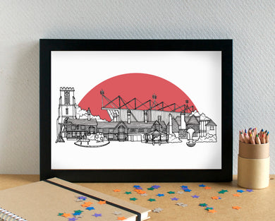 Crawley Skyline Landmarks Art Print - can be personalised - unframed