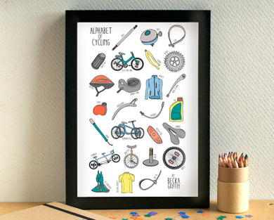 Cycling Alphabet Art Print - can be personalised