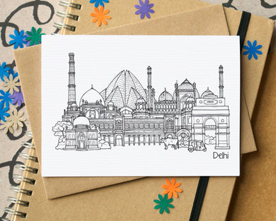 Delhi Skyline Landmarks Greetings Card