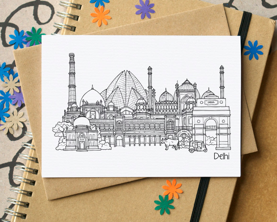 Delhi Skyline Landmarks Greetings Card