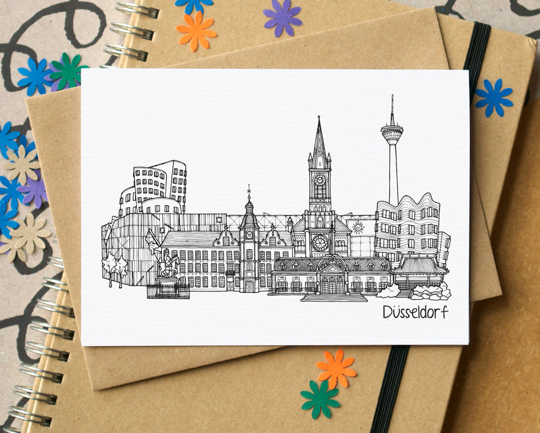 Düsseldorf Skyline Landmarks Greetings Card