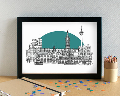 Düsseldorf Skyline Landmarks Art Print - can be personalised
