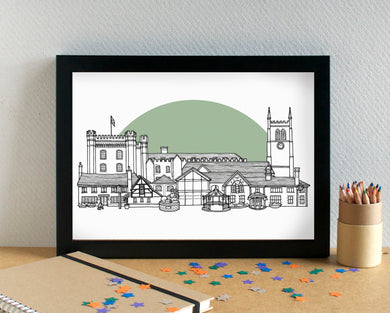Farnham Skyline Landmarks Art Print - can be personalised