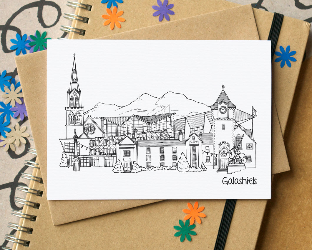 Galashiels Skyline Landmarks Greetings Card