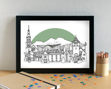 Galashiels Skyline Landmarks Art Print - can be personalised - unframed