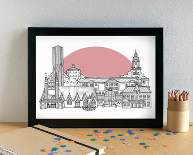 Gothenburg Skyline Landmarks Art Print - can be personalised