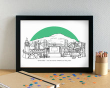 Green Man Festival Skyline Landmarks Art Print - can be personalised - unframed