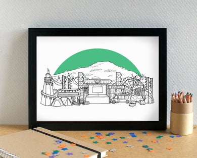 Green Man Festival Skyline Landmarks Art Print - can be personalised - unframed