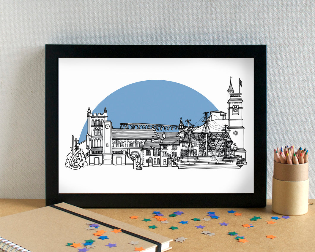 Hartlepool Skyline Landmarks Art Print - can be personalised