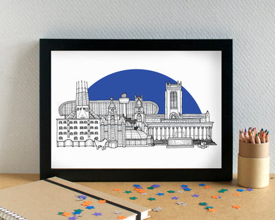 Liverpool Skyline Landmarks Art Print - with Everton's Hill Dickinson Stadium - can be personalised