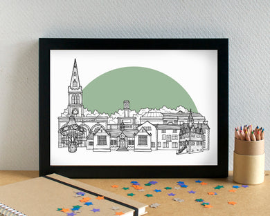 Kettering Skyline Landmarks Art Print - can be personalised - unframed