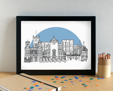 Kingston upon Thames Skyline Landmarks Art Print - can be personalised - unframed