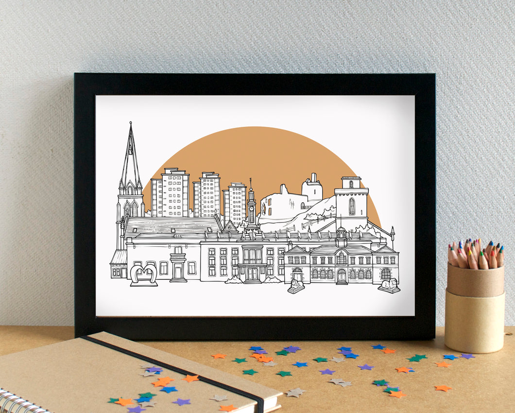 Kirkcaldy Skyline Landmarks Art Print - can be personalised - unframed