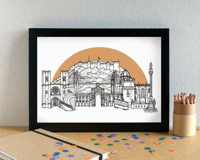 Lisbon Skyline Landmarks Art Print - can be personalised