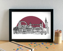 London Skyline Art Print - with West Ham United FC Stadium - can be personalised