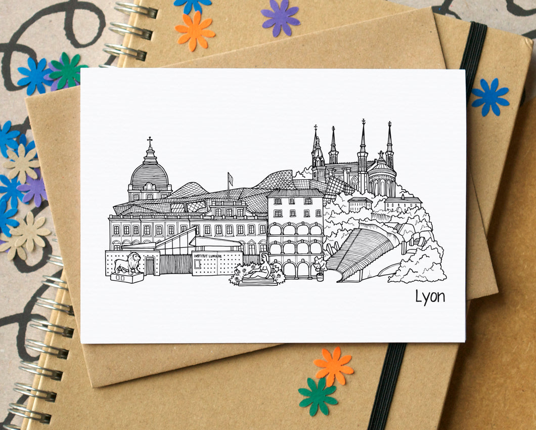 Lyon Skyline Landmarks Greetings Card