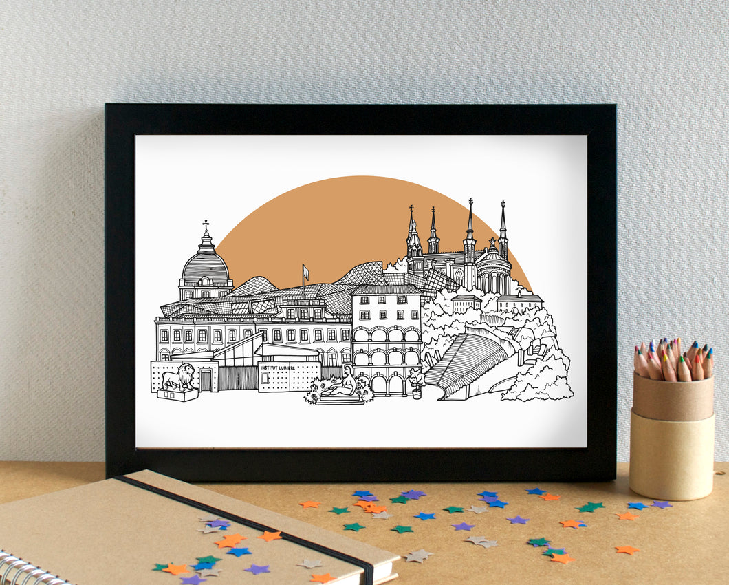 Lyon Skyline Landmarks Art Print - can be personalised