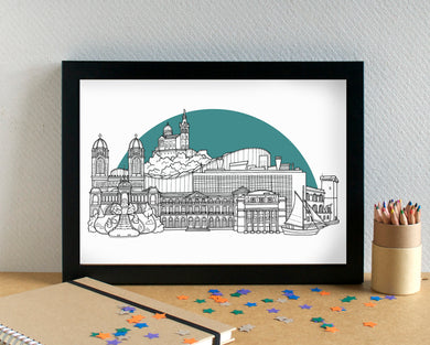 Marseille Skyline Landmarks Art Print - can be personalised